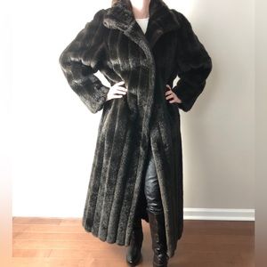 Gallery Faux Fur Long Coat Dark Brown Size M